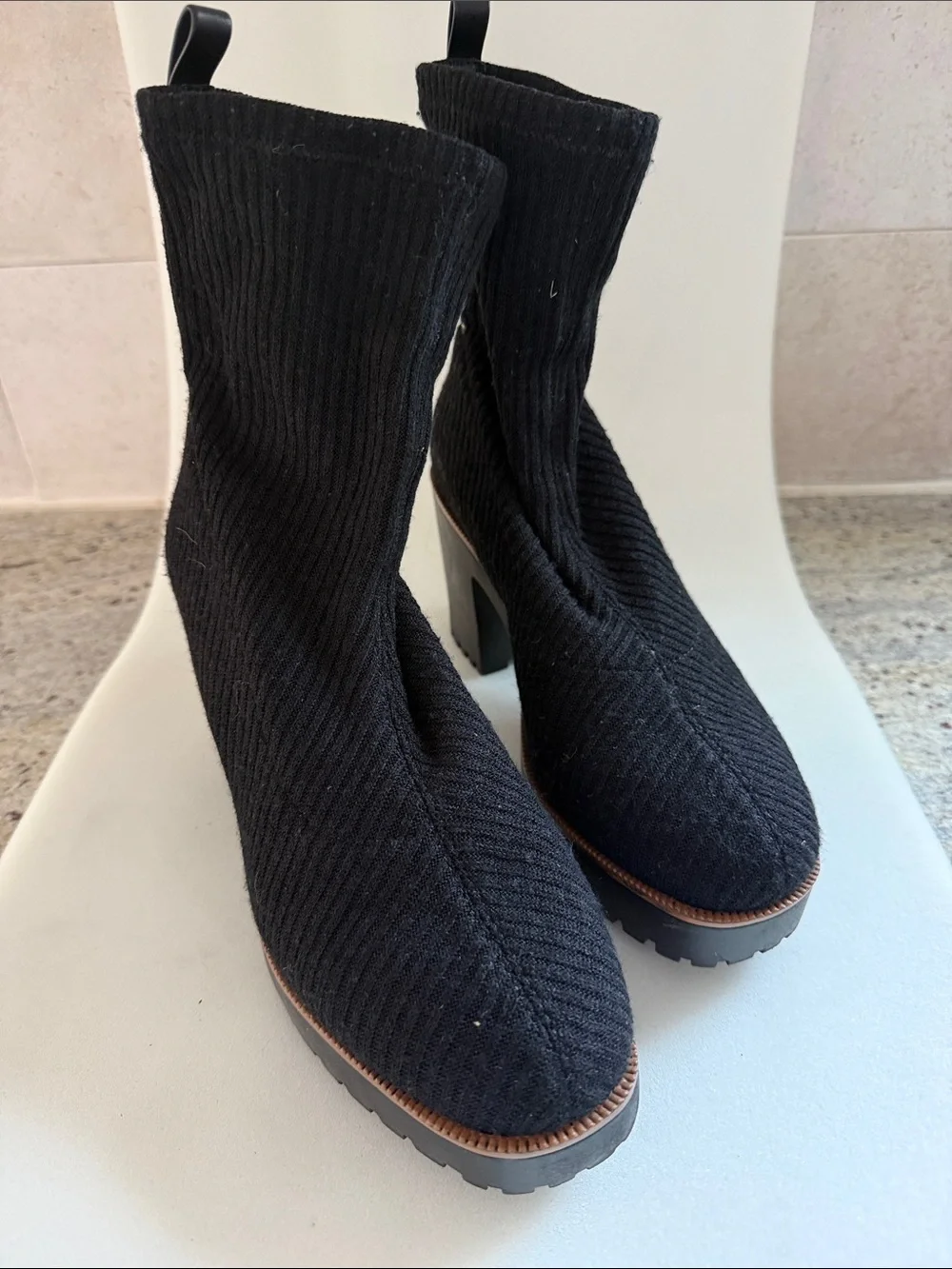 Lulu's Black Ribbed Knit Platform Sock Booties